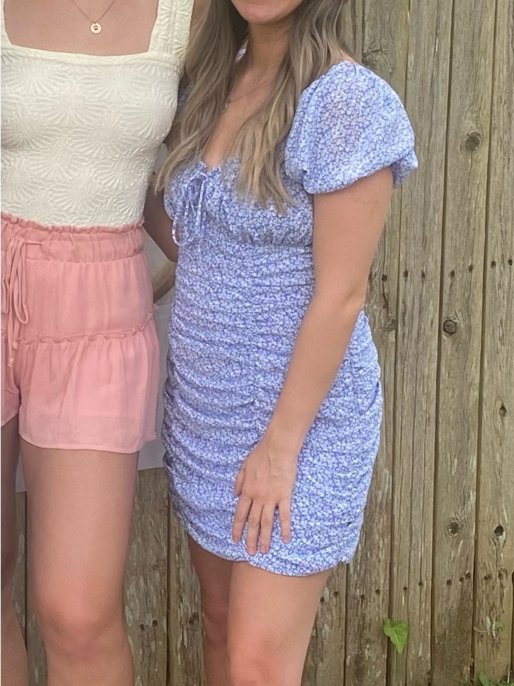 Periwinkle colored milkmaid floral mini dress, medium, barely worn
